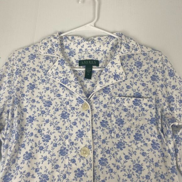 Lauren Ralph Lauren Women's COTTON Blue White Floral PJ Sleep Night Shirt Size S - Picture 10 of 13